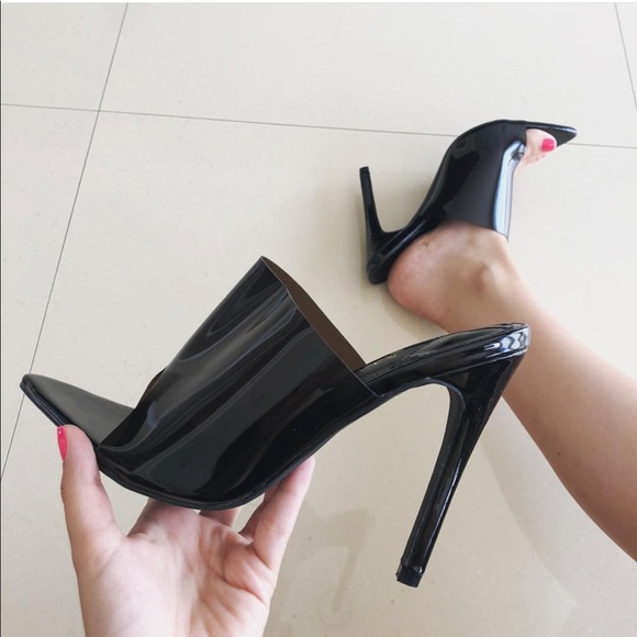 Shoes - Designer inspired black smoke pvc pointed toe mule